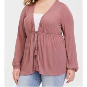 Torrid Women's Dusty Mauve Tie Front Babydoll Cardigan Sweater Size 4X